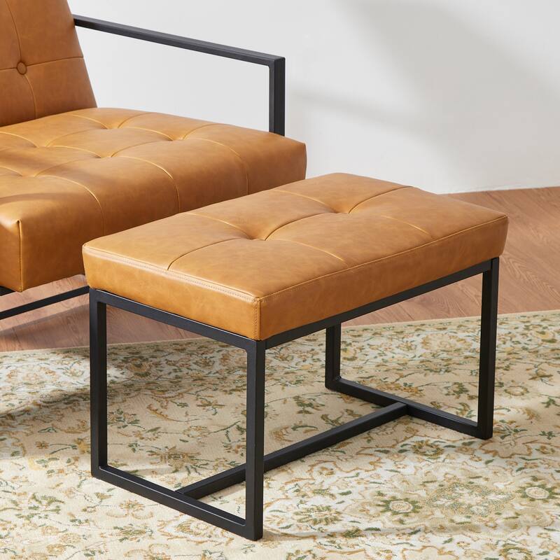 Glitzhome Modern PU Leather Tufted Accent Chair with Ottoman Set