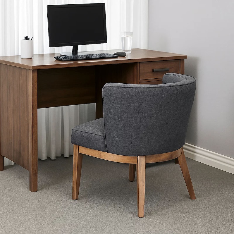 Yoma Reception Guest Chair, Slate Gray Linen, Driftwood Brown Wood