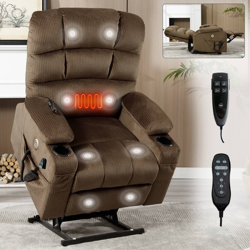 180° Power Lift Recliner Chair with Massage & Heat, Dual Cup Holders