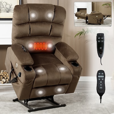 Chenille Power Lift Recliner with Massage, Heating & Cup Holders