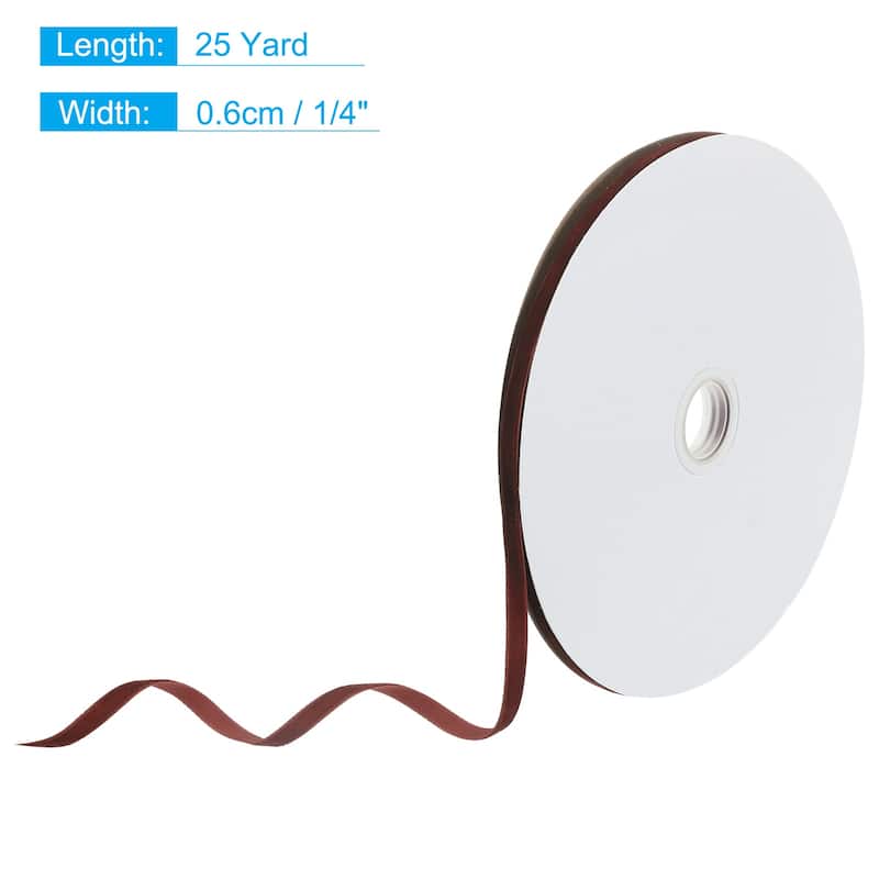 Velvet Ribbon 25 Yard Single Face Spool Silky for Gift Wrapping Decor - Brown - 1/4 Inch x 25 Yard