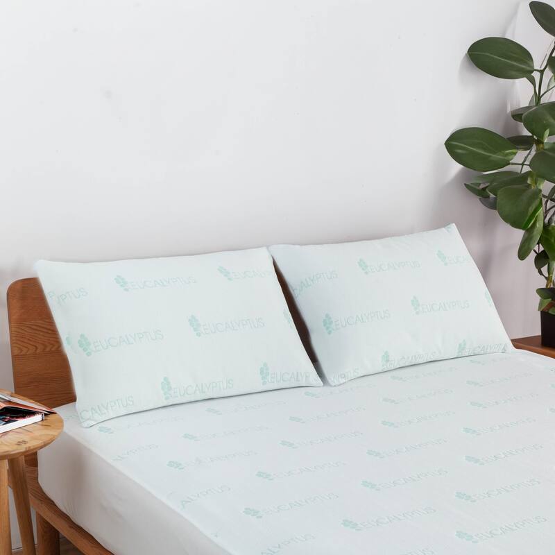 Memory Foam Bed Pillow Queen Eucalyptus Infused - Cooling, Breathable, and Stress-Reducing Pillow - White