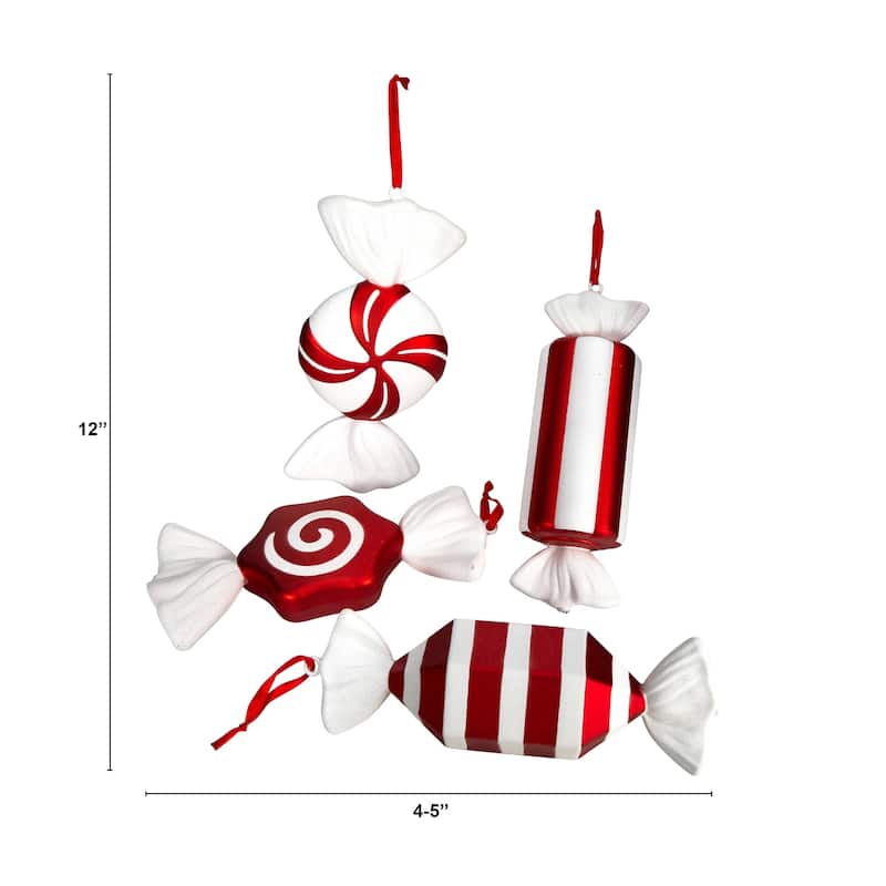 Set of 4 Shatterproof Candy Commercial Christmas Ornament 12"