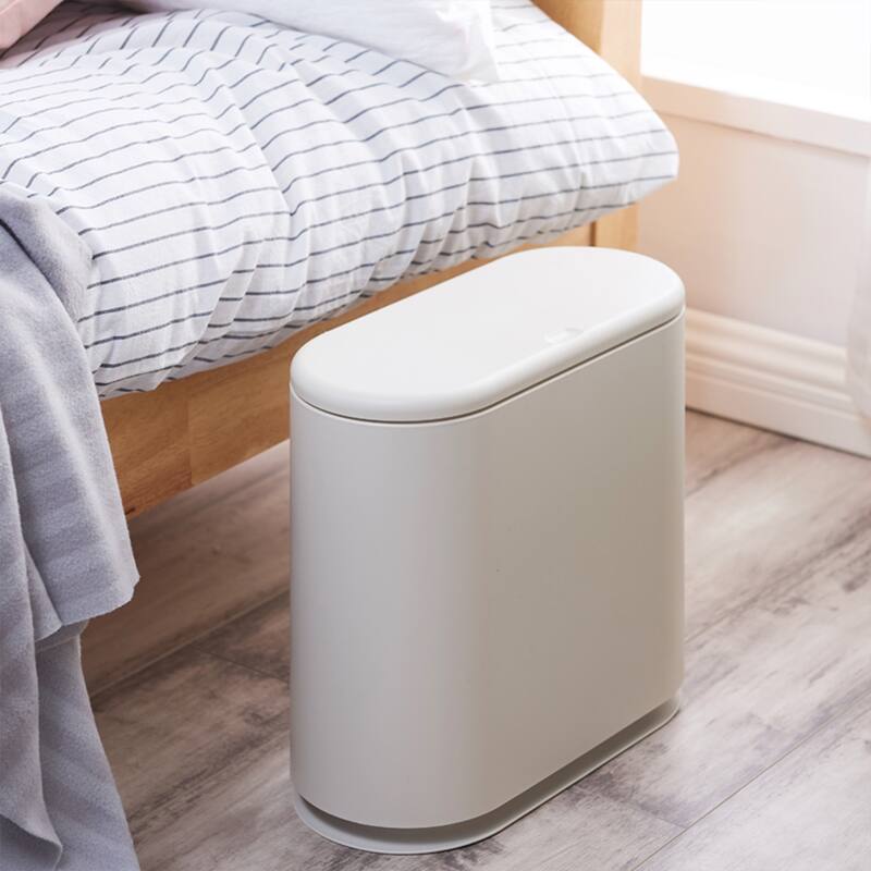 HANAMYA 2.4 Gallon Slim Trash Can with Press Top Lid - White