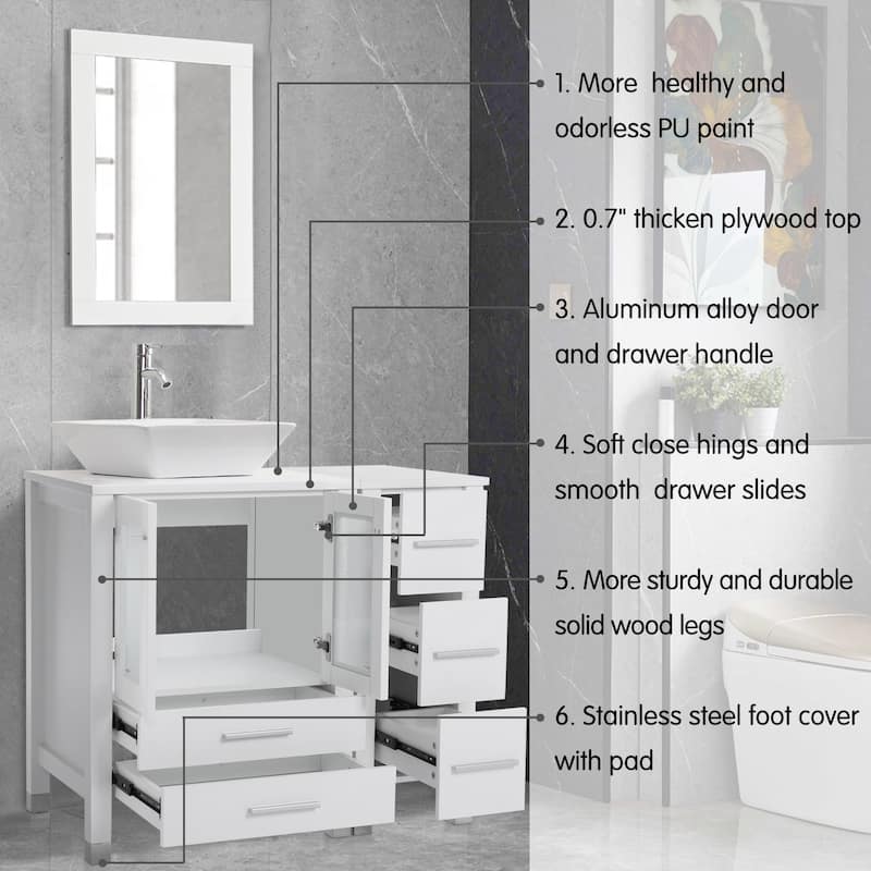 72" Bathroom Vanity Set with Vessel Sink Side Cabinet Combo