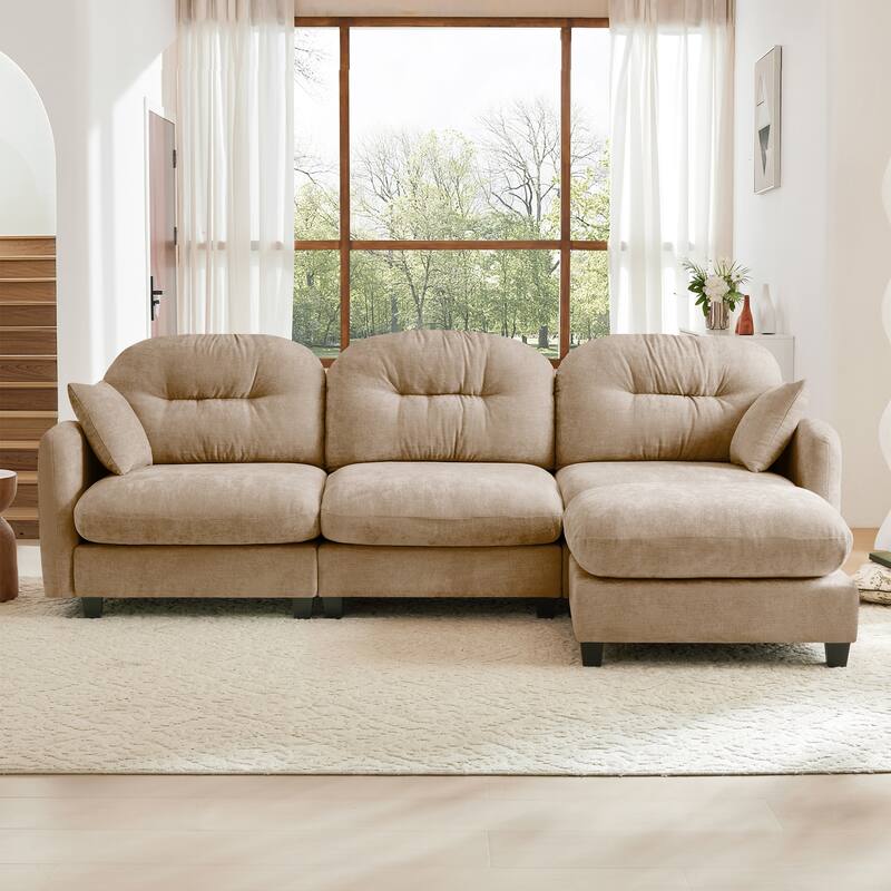 107" Sectional Couches for Living Room, Tufted Back Upholstered Couch with Ottoman, Chenille 3 Seater Modular Sectional Sofa