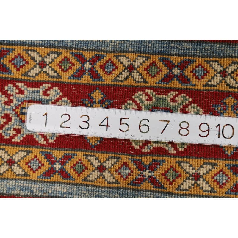 Multi-Color Geometric Kazak Foyer Rug Hand-Knotted Wool Carpet - 2'6"x 4'0"