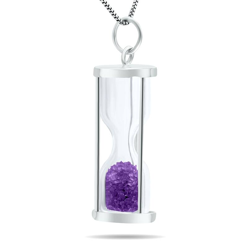 3/4 carat tw genuine February Amethyst birthstone Hourglass Pendant Necklace - Tooth Fairy Pixie Dust Gift 925 Sterling Silver