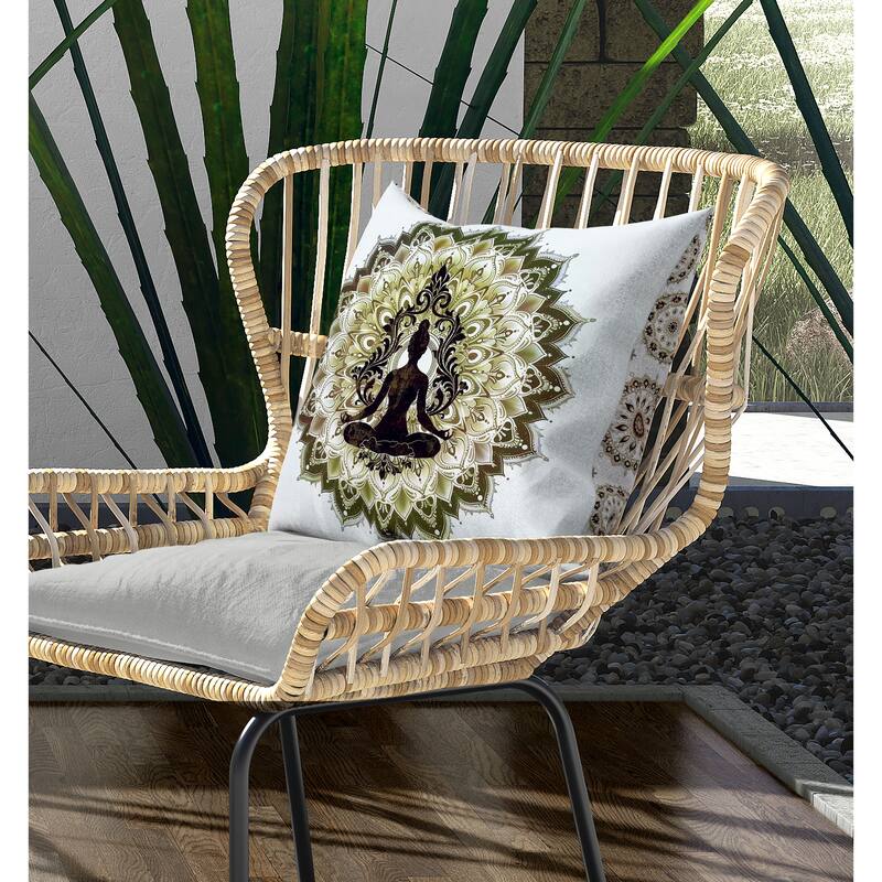 Inner Peace Circle Faux Suede Pillow With Removable Cover in White Olive Black