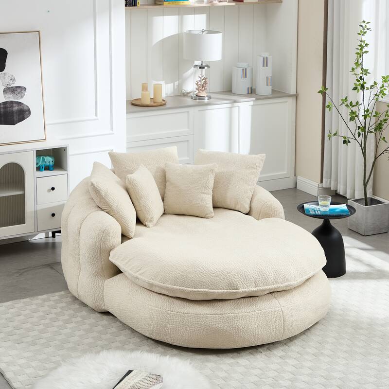 Oversized Oval Upholstered Bean Bag Sofa, Lazy Sofa with 3 Large Pillows and 2 Small Pillows, Wrap Around Backrest