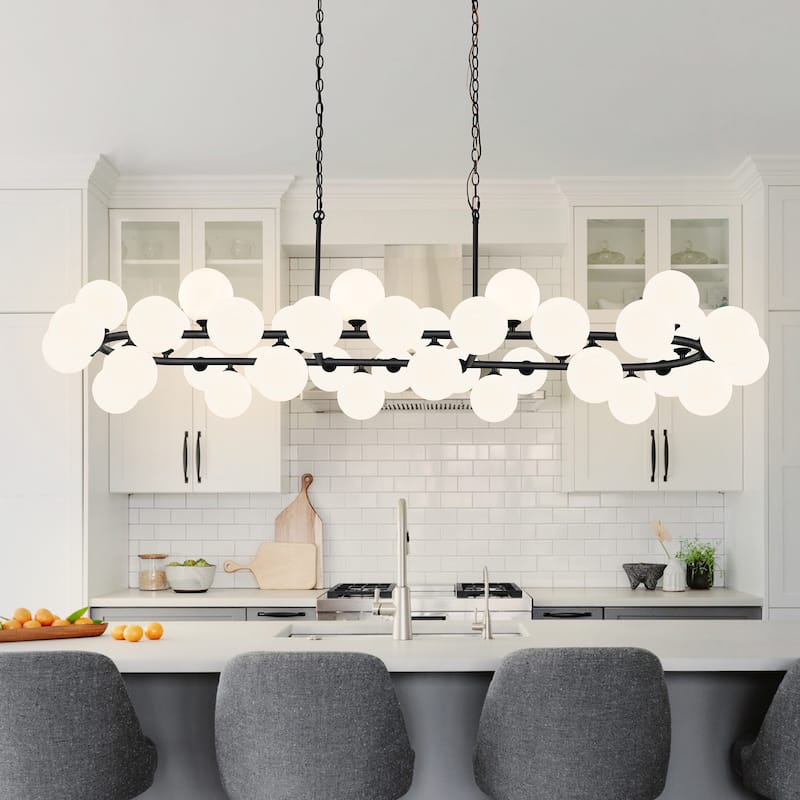 40-light Modern Large Bubble Sputnik Chandelier in Black for Dining Room - Frosted White