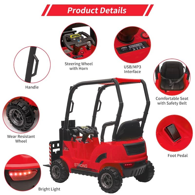 12V Ride-On Forklift for Kids, Electric Construction Car with Remote Control, Liftable Fork and Pallet