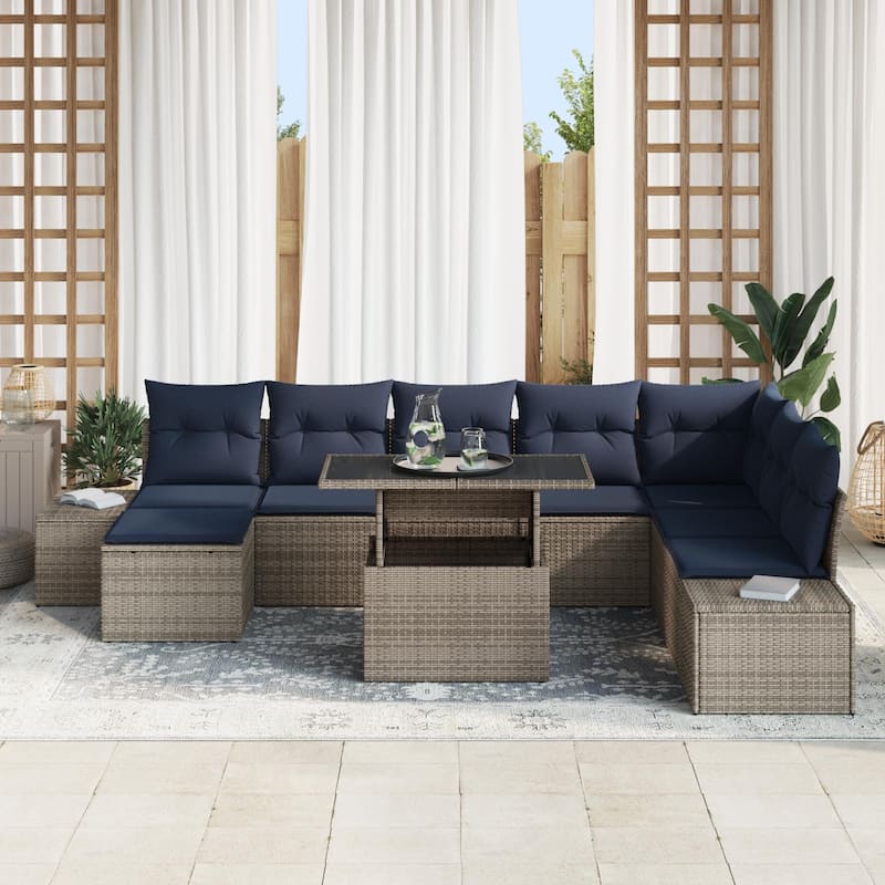 vidaXL 9 Piece Outdoor Sofa Set with Cushions - 125.6×60.6×27.2