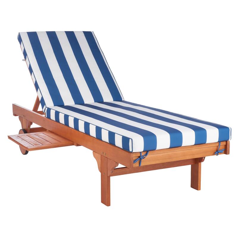 SAFAVIEH Outdoor Newport Solid Wood Chaise Lounge Chair with Side Table & Cushion - 27.6" W x 78.7" D x 14.2" H