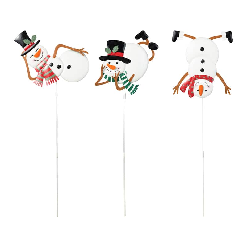 Glitzhome 24"H Set of 3 Christmas Metal Snowman Yard Stake Wall Decor