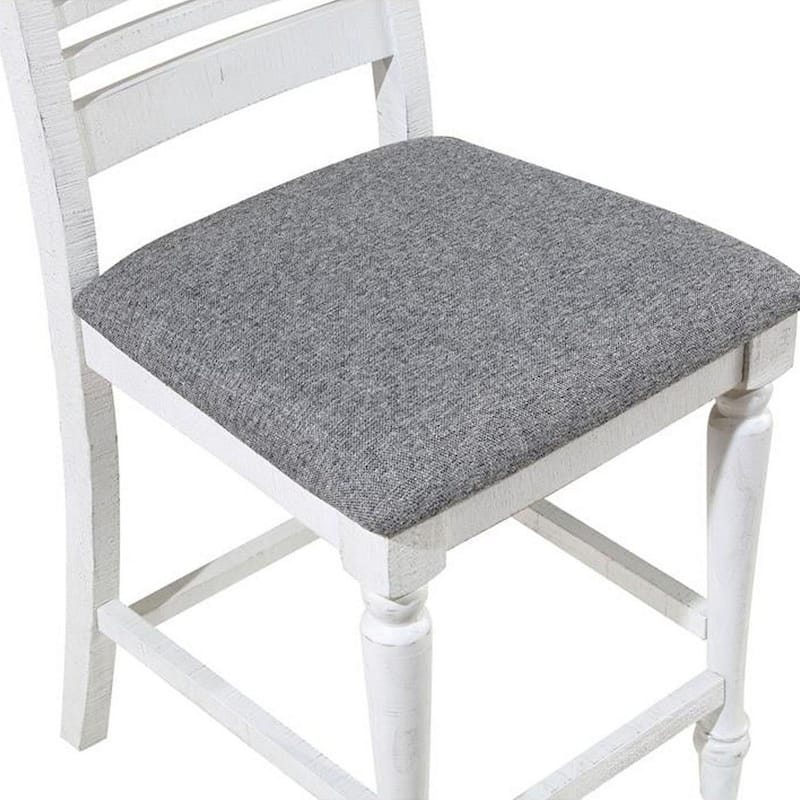 Set of 2, Chairs with Antique White Wood and Grey Seat