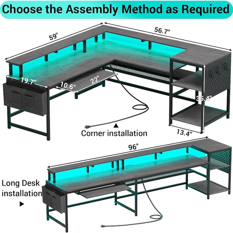 Reversible Computer Desk with Keyboard Tray & Pegboard & Storage Bag