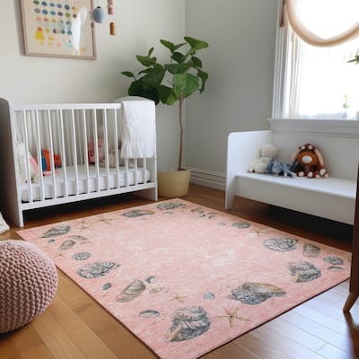 Premium Washable Super Soft Coastal Shell Border Mayfield Rug