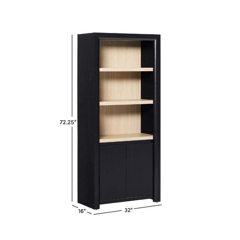 Walker Edison Modern Wood Open Bookshelf with Storage Cabinet