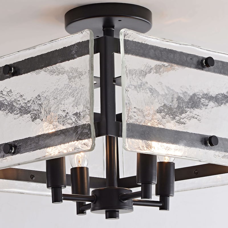 Laia 15" 4-light Hand Crafted Glass Panels Square Flush Mount - 15" W x 15" H x 15" D