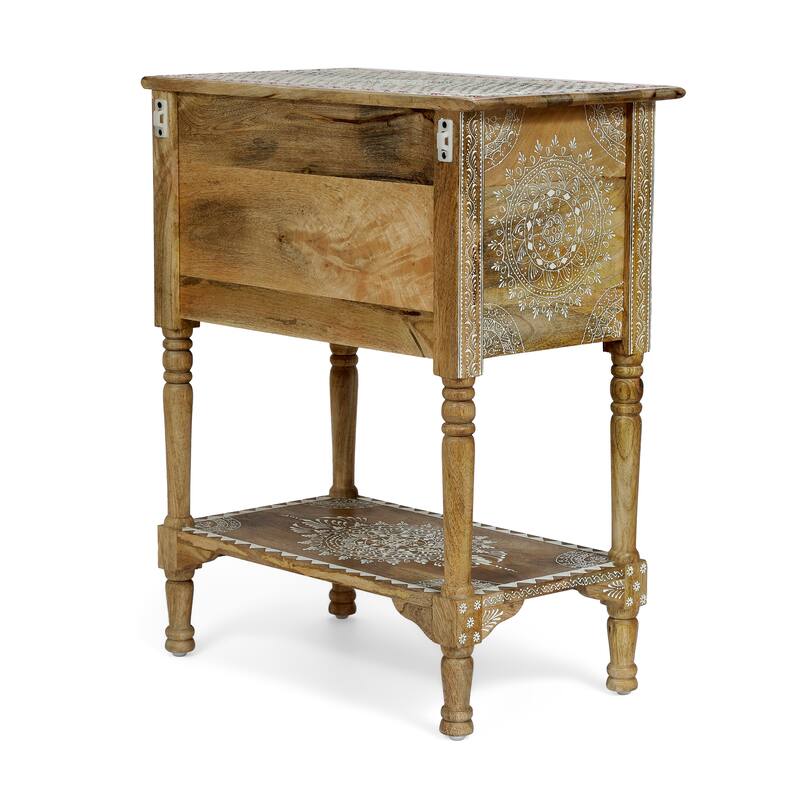 23.75" Modern Wooden End Table with Three Drawers and Open Bottom Shelf for Living Room or Bedroom