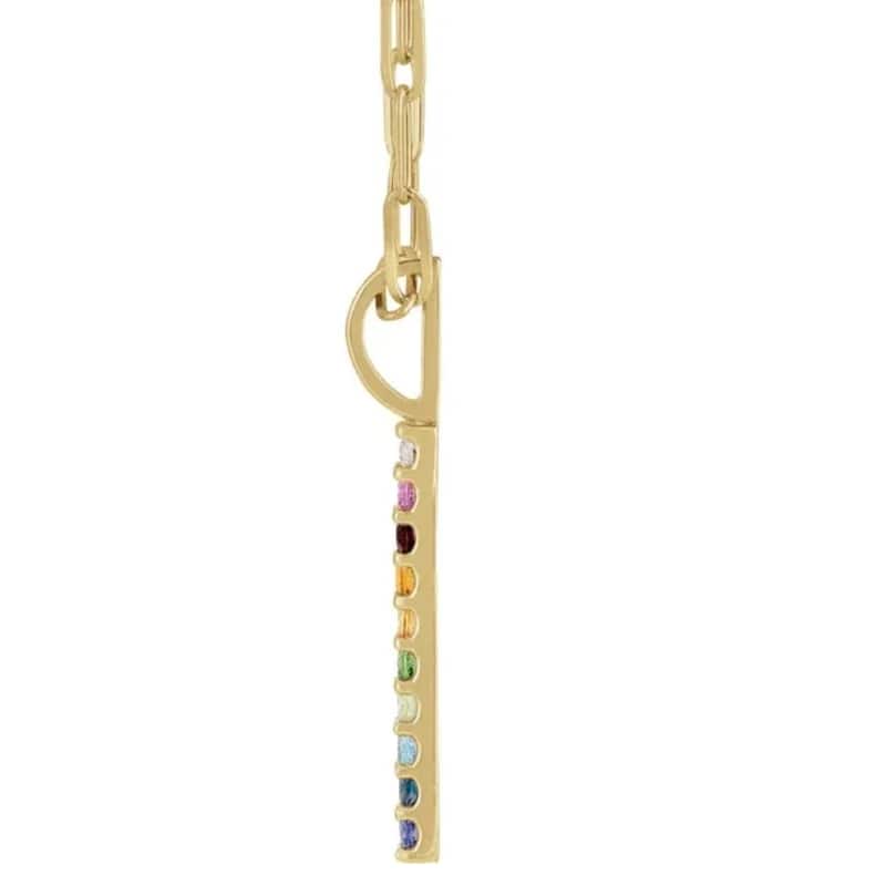 Yellow Natural Multi-Gemstone Rainbow Bar Pendant 1" Tall 18" Necklace