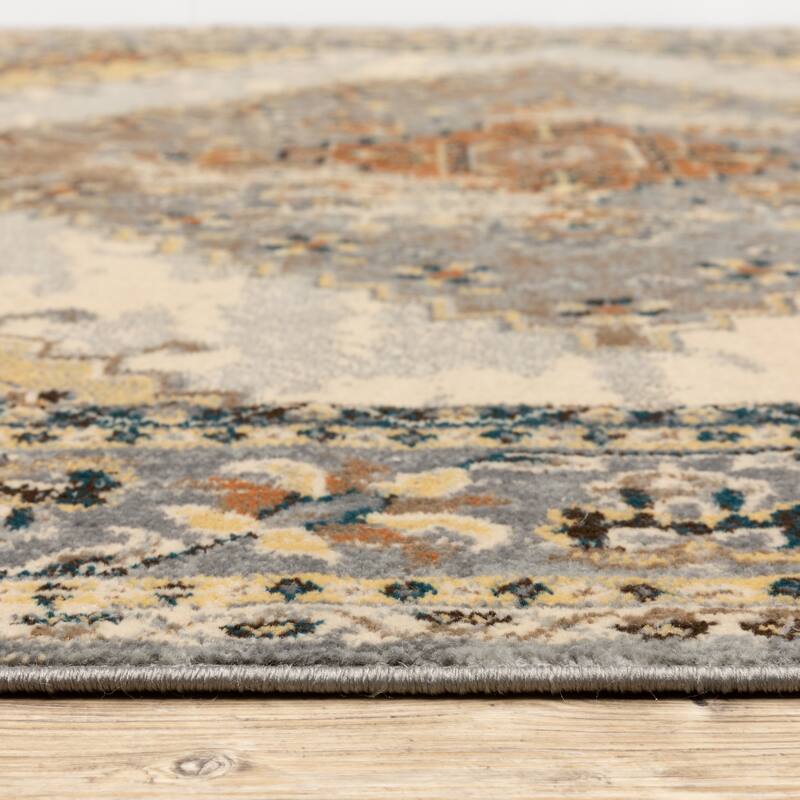 Vista Home Rozaje Grey/Beige Faded Medallion Area Rug
