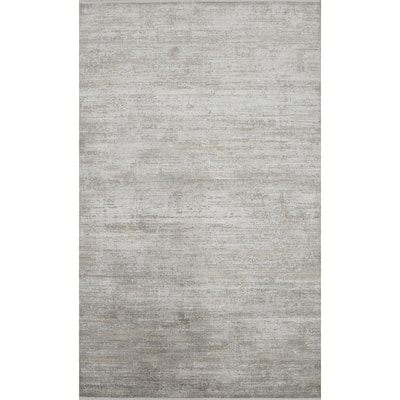 Machine Made Oriental Polyester Carpet Abstract Greys & Charcoal Distressed Area Rug - 7' 5'' X 5' 2''