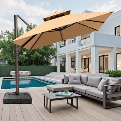 Outdoor Patio 10 x 13FT Cantilever Umbrella Double Top With Wheel Base