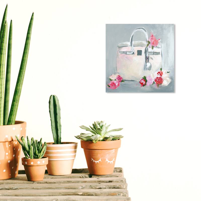 Wynwood Studio Canvas Fashion and Glam My Rose Bag White and Cream White Modern & Contemporary Wall Art Canvas Print - 12 x 12