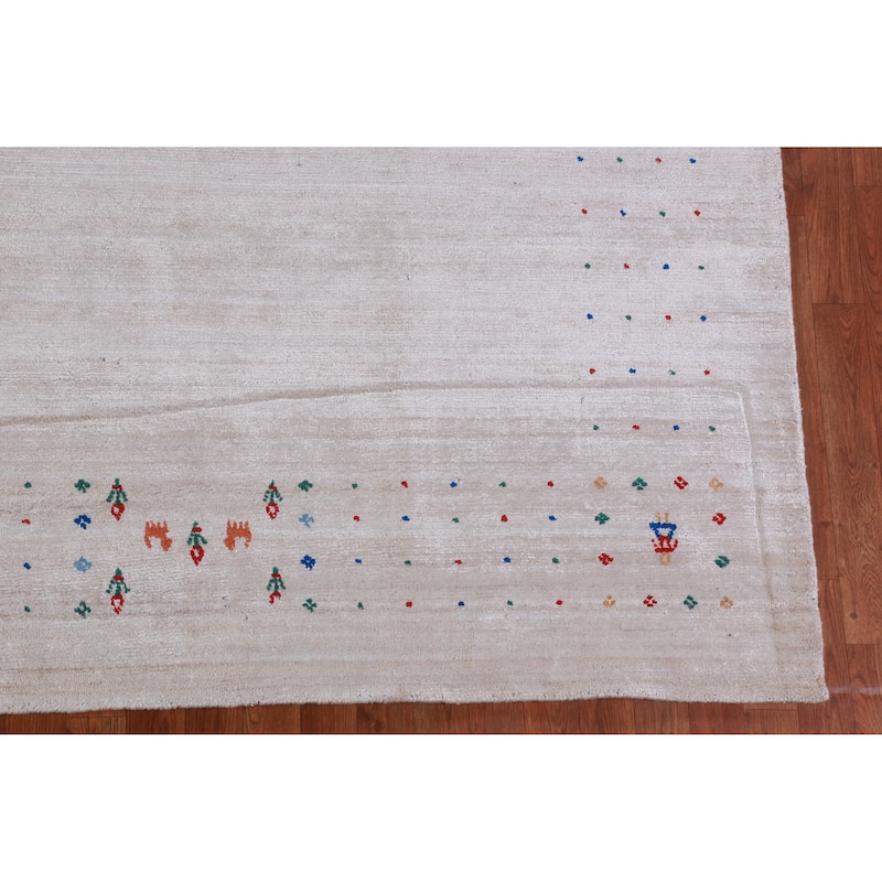 Silver Gray Gabbeh Oriental Area Rug Hand-Knotted Tribal Silk Carpet - 9'3" x 12'4"