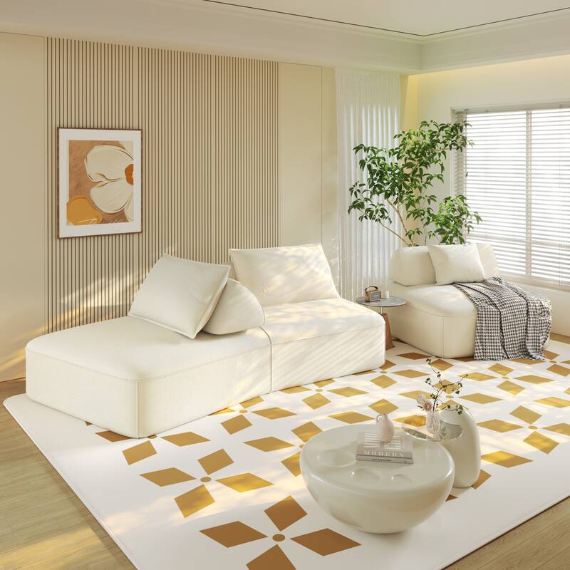 GDFStudio - Modern 139" Oversized Chenille Upholstered Modular Deep Seat Sectional Sofa with Removable Backrests & Soft Pillows