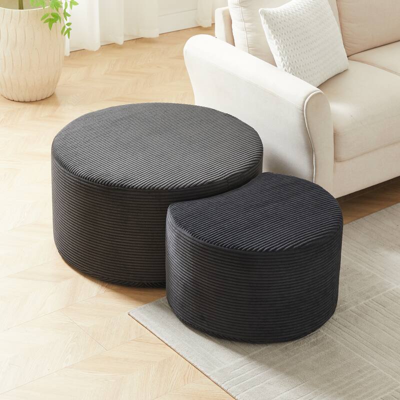 Nesting Coffee Table Set Of 2,Upholstered,Foam Round Coffee Table Side Table End Table Ottoman, No Assembly