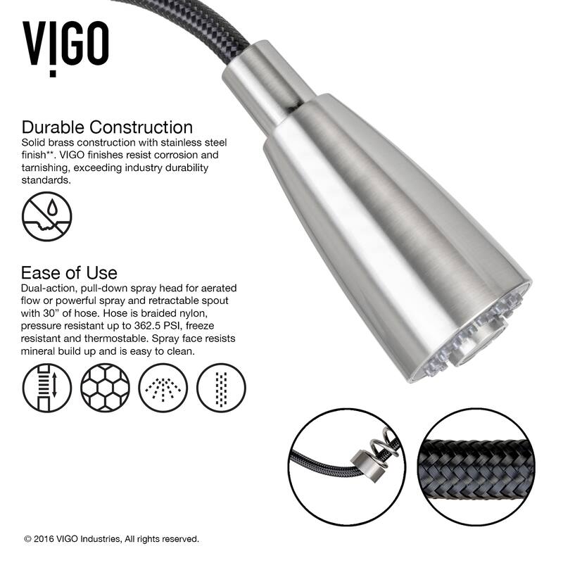 VIGO Brant 19" H Single Handle Pull-Down Sprayer Kitchen Faucet