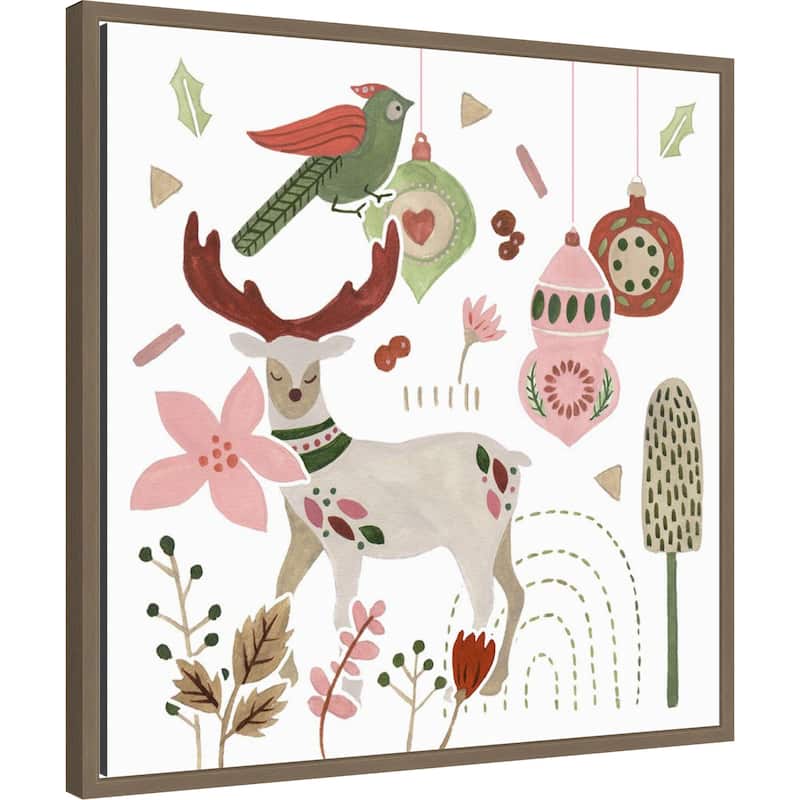 Reindeer Wishes V by Melissa Wang (22 x 22 in.), Framed Canvas Wall Art Print - Sylvie Dark Gold