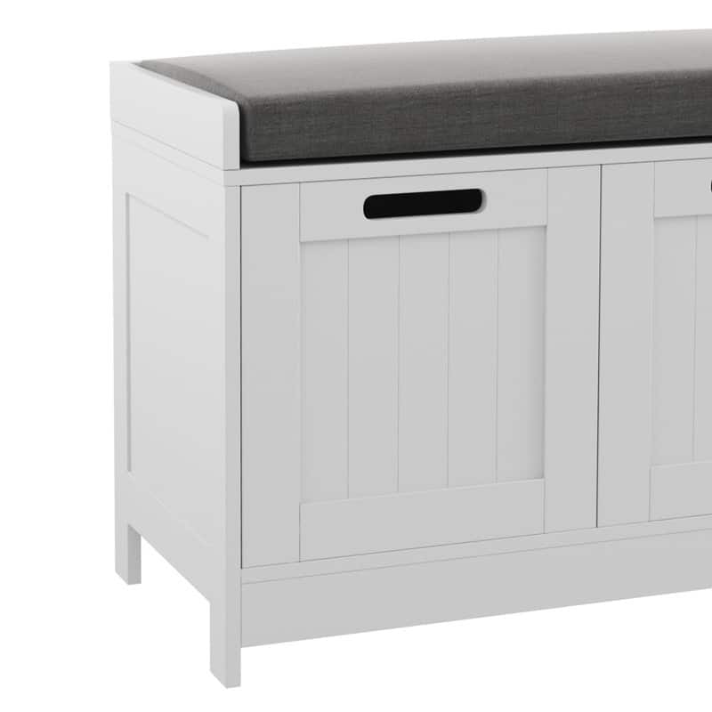 Wooden Shoe Bench with 3-Door Cabinets - 12.6"D x 35.3"W x 17.7"H