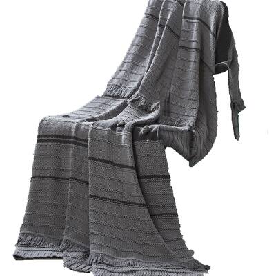 Kai 50 x 70 Throw Blanket with Fringes, Soft Knitted Cotton, Gray