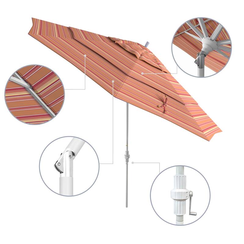 California Umbrella 11' Rd. Aluminum Patio Umbrella, Crank Lift, Collar Tilt, Dbl Wind Vent, White Finish, Sunbrella Fabric