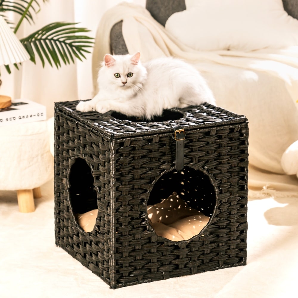 Classic Wooden Cat Bed Cat House TV Shaped with Cushion and Curtain Bed Bath Beyond 37429547