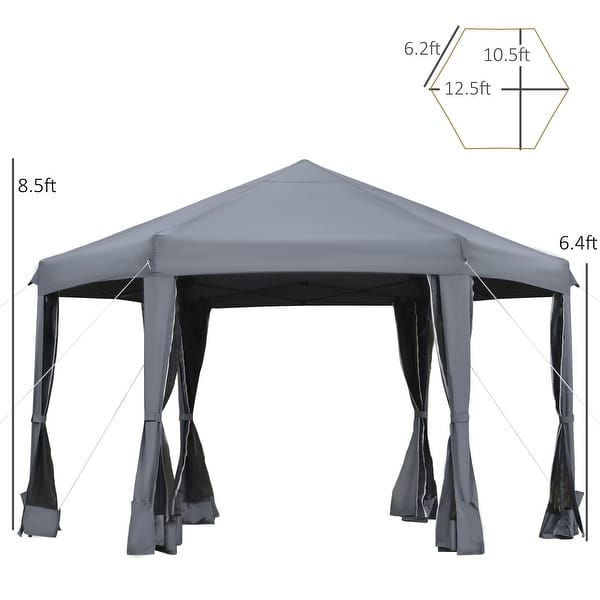 dimension image slide 0 of 2, Outsunny 13' x 11' Hexagonal Pop Up Gazebo, Heavy Duty Outdoor Canopy Tent