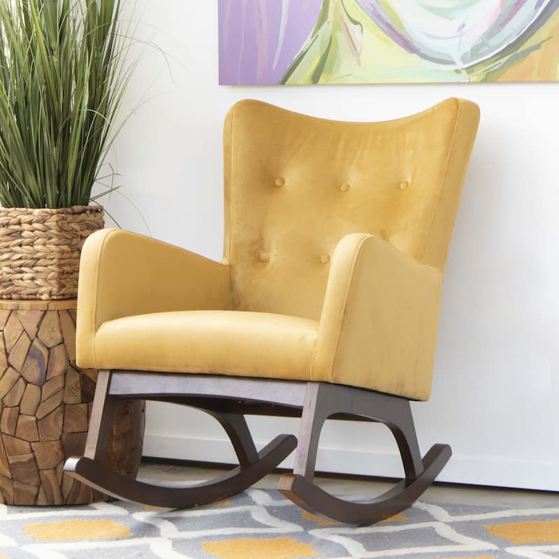 Cara Modern Indoor Velvet  Nursery Rocking Armchair for Bedroom and Livingroom in Yellow - 36.5" x 26" x 36"
