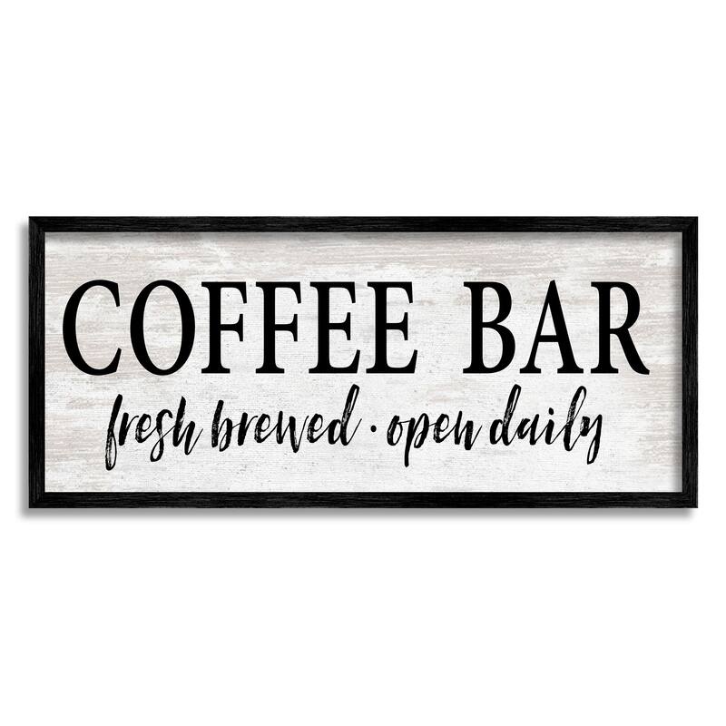 Stupell Coffee Bar Open Sign Rustic Grain Pattern Framed Wall Art, Design by Lettered and Lined - Off-White