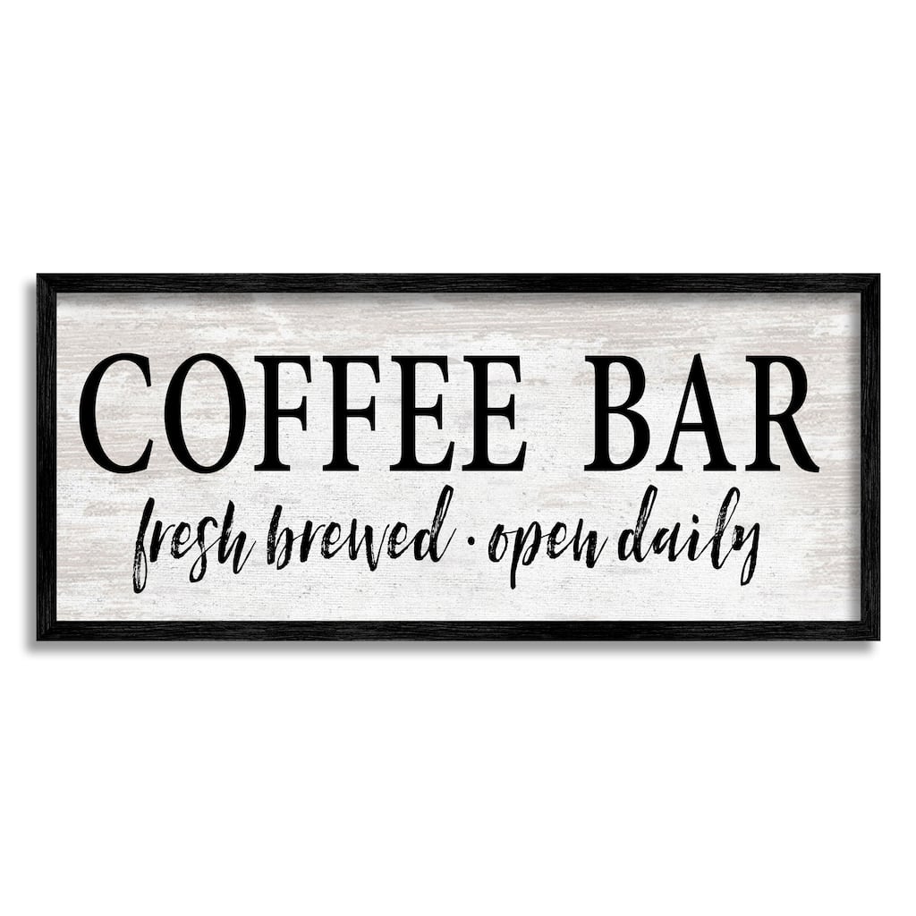 Stupell Coffee Bar Open Sign Rustic Grain Pattern Framed Wall Art, Design by Lettered and Lined - Off-White