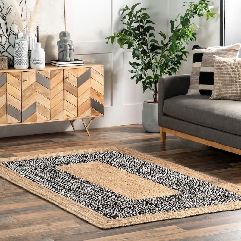 Nuloom Geometric Casual Natural Fiber Jute And Cotton Token Area Rug - 5' x 8' - Black - Rectangle