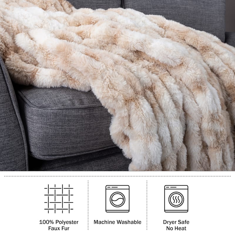 Oversized Ruched Faux Fur Blanket - 60x80-Inch Queen-Size Throw by Lavish Home