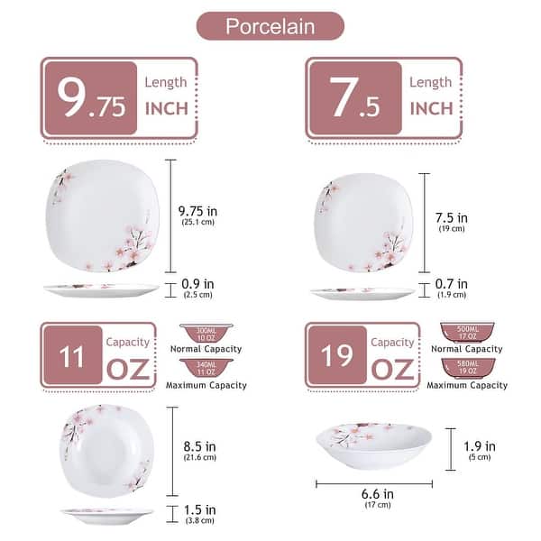 dimension image slide 1 of 2, VEWEET Annie Porcelain Elegant Dinnerware Set
