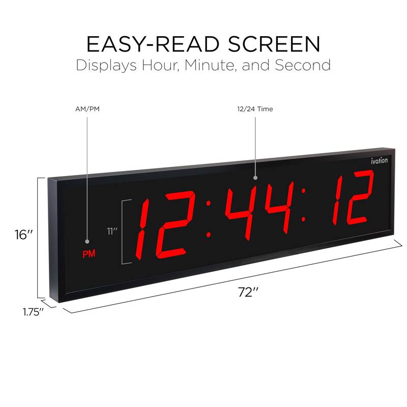 Ivation Large Digital Clock, 72" Led Wall Clock with Stopwatch, Alarms, Timer, Temp & Remote