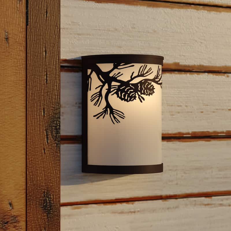 Douglas 1-Light 8 in. Warm Bronze Indoor-Outdoor Rustic Flush Mount Wall Sconce, Glass Shade, Dimmable, Wall Fixture - Warm Bronze - 8-in W x 11-in H x 5-in D