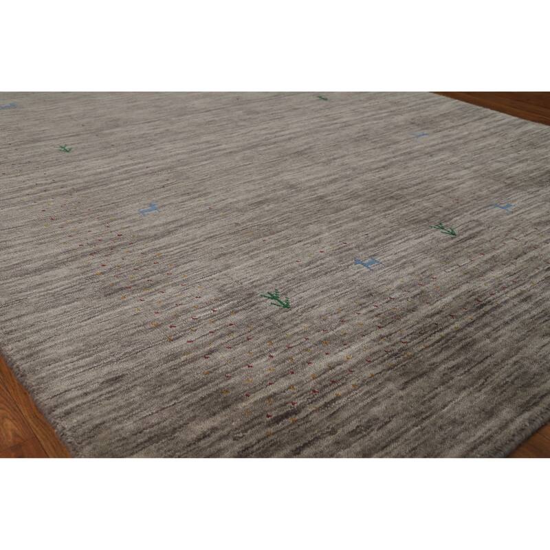 Hand Knotted Oriental 100% Wool Carpet Tribal Stripe Greys & Charcoal Gabbeh Area Rug - 8' 0'' X 5' 4''
