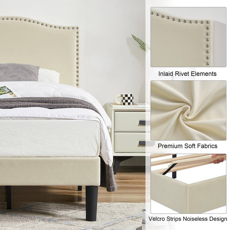 VCCELO 2-Pack Twin Size Bed Frame with Adjustable Headboard Noise-Free Twin Size Bed Set of 2 for Kids Room Dorm Apartments